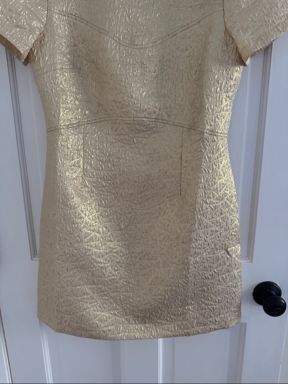 LOFT Metallic Gold Short Sleeve Textured Mini Dress - Picture 5 of 7